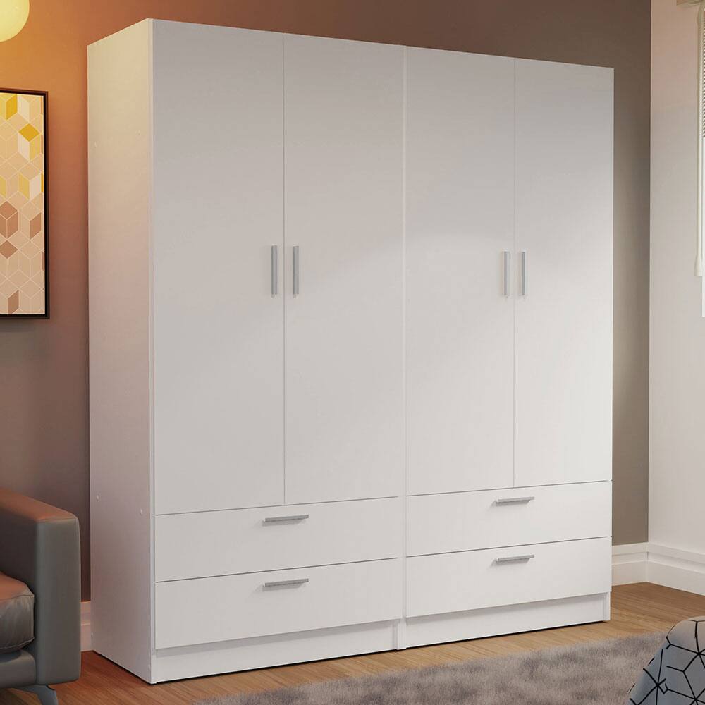Angle. Madesa - Madesa 4 Doors 4 Drawers Wardrobe with Shelves and Hanging Space 63"L - White - White.