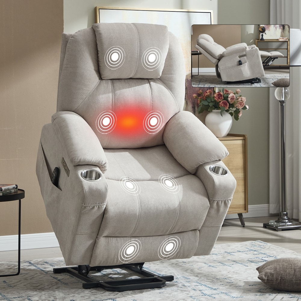 Ropilly - power lift recliner chair heavy duty 350 lbs with lumbar heating and USB ports - Beige