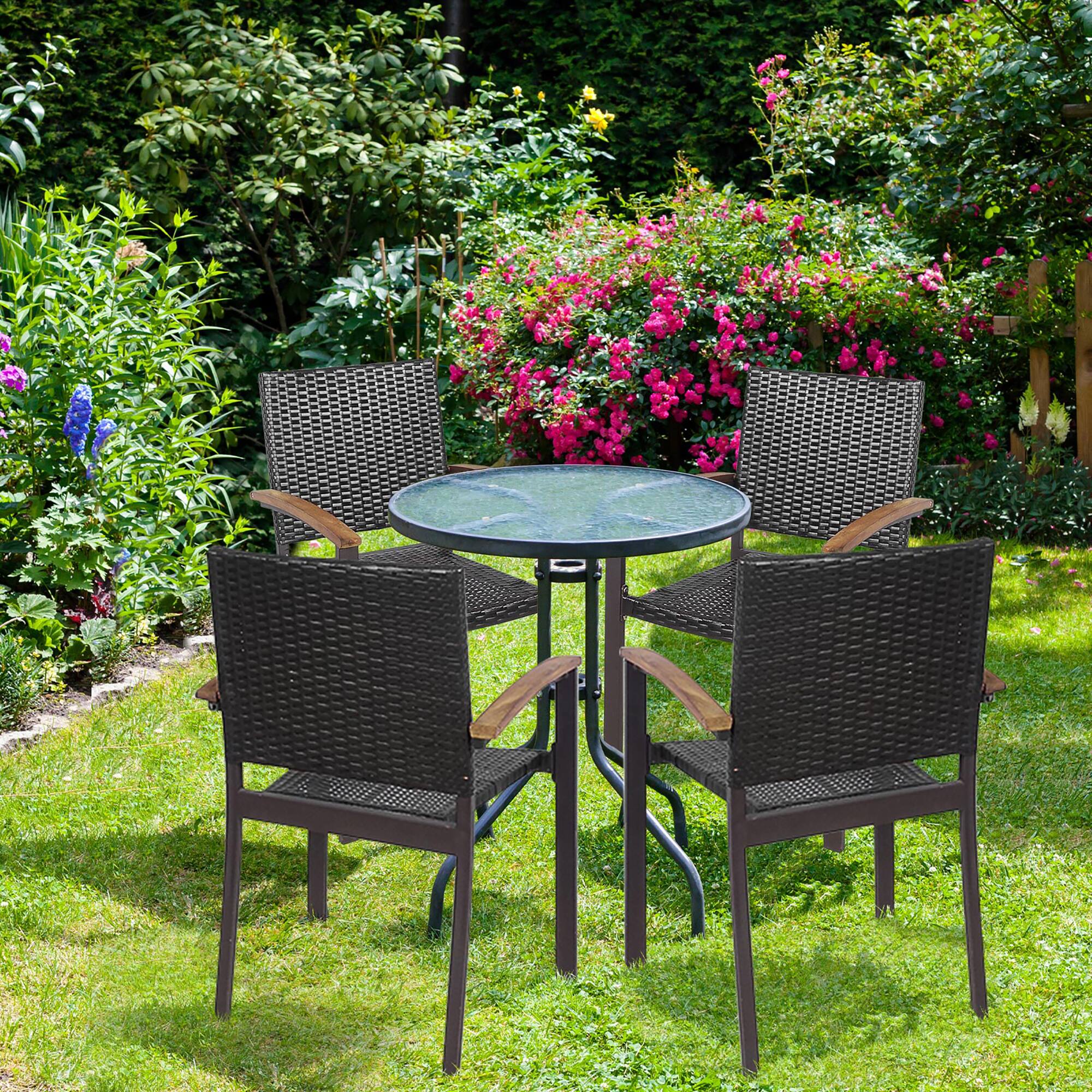Alt View 2. Costway - Costway Set of 4 Outdoor Patio PE Rattan Dining Chairs Armrest Stackable Garden - Brown.