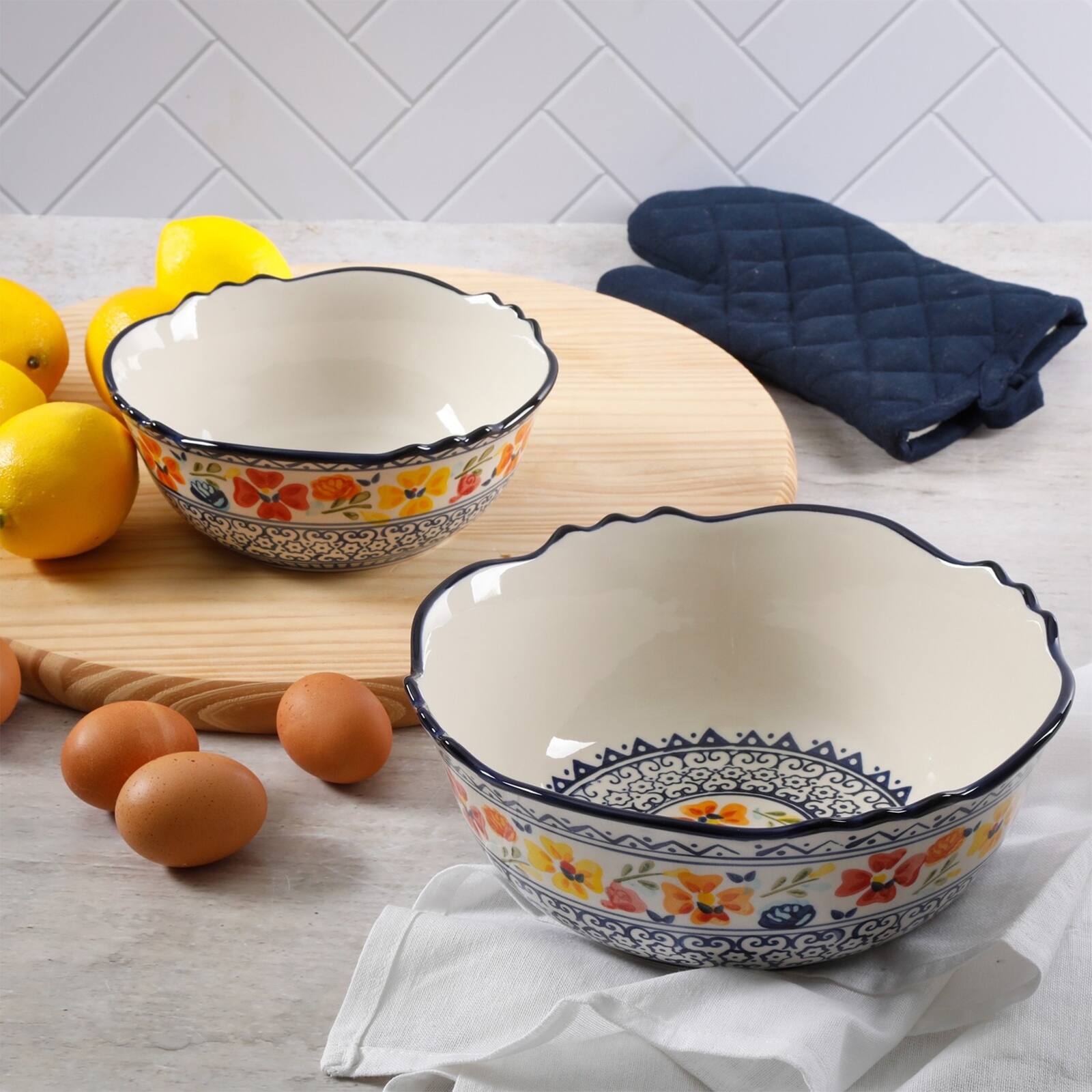 Alt View 1. Gibson - Gibson Home Luxembourg 2 Piece Stoneware Bowl Set - Multi.