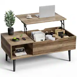 Bestier - Wooden Lift Top Coffee Table with Hidden Compartments and Adjustable Storage Shelves - Gray