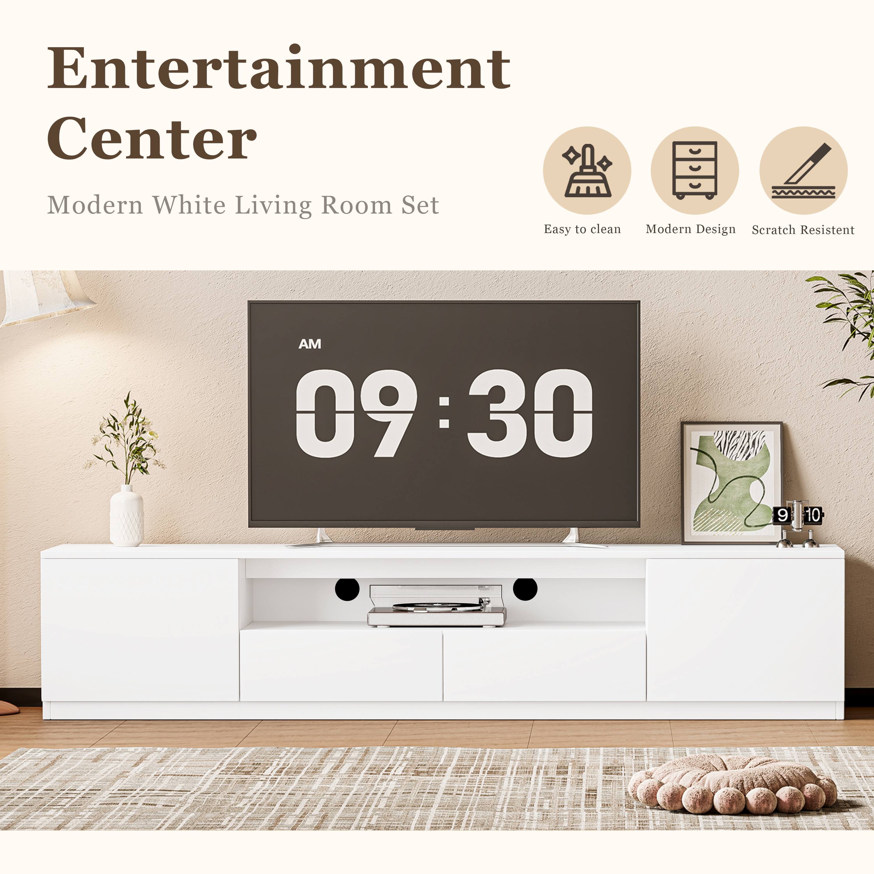 Alt View 7. MSOOB - Modern Media Console Tv Stand For 65/70/75 Inch Tv, Tv Cabinet With Storage Drawers - White.