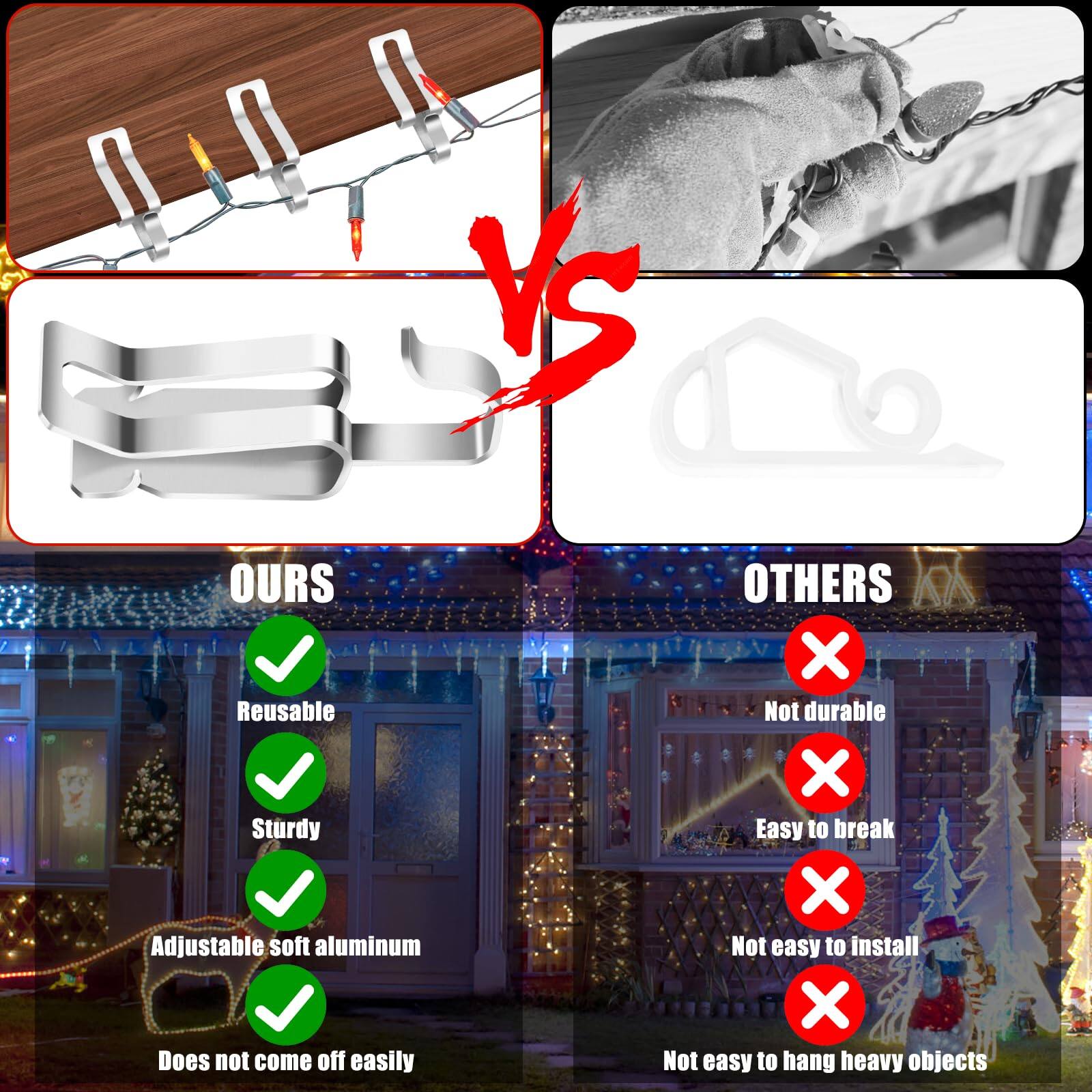 **OURS**

- Reusable
- Sturdy
- Adjustable soft aluminum
- Does not come off easily

**OTHERS**

- Not durable
- Easy to break
- Not easy to install
- Not easy to hang heavy objects