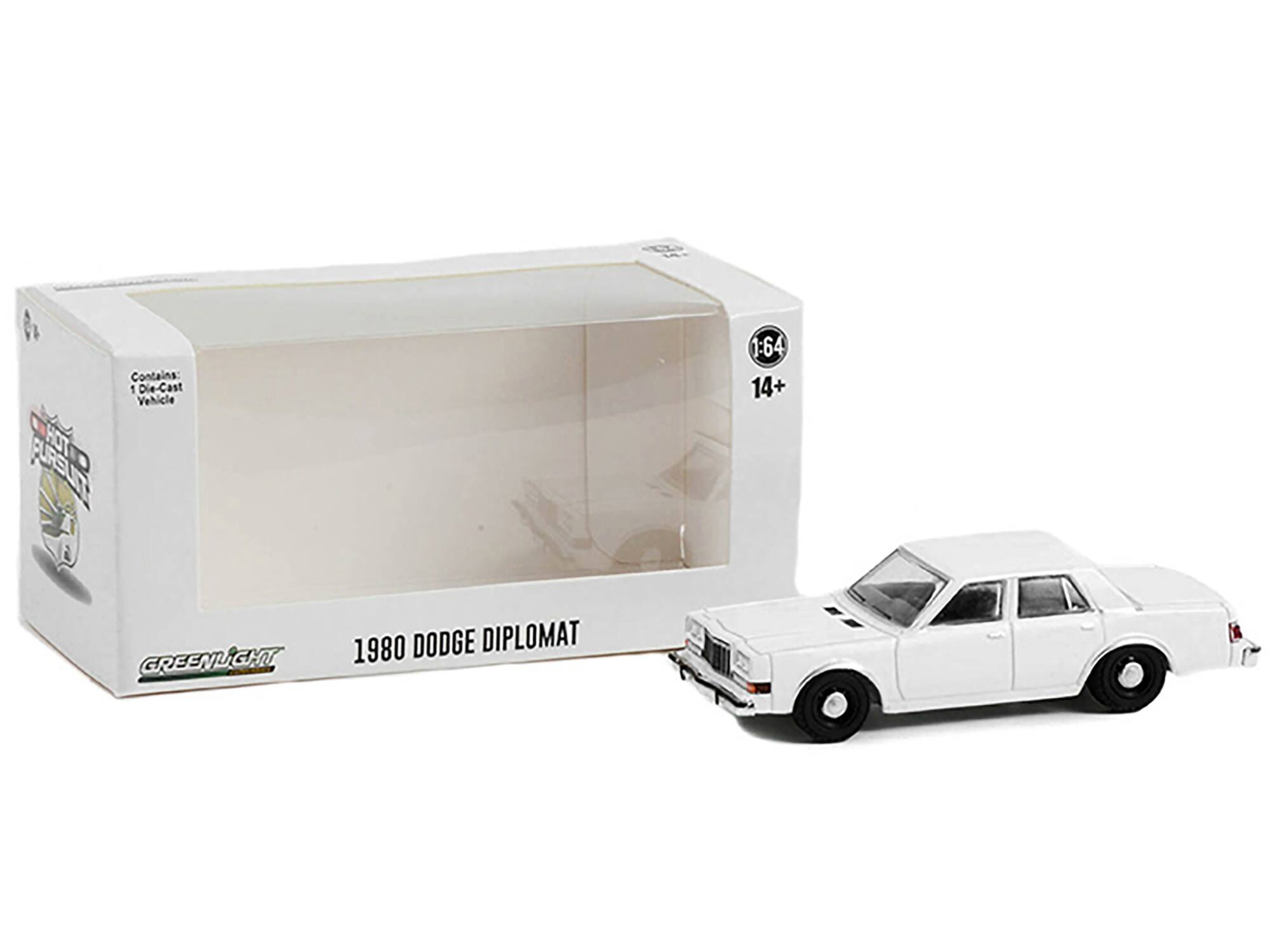 Contains: 1 Die-Cast Vehicle  
HOT TOY PURELIT  
1:64  
14+  
GREENLIGHT  
1980 DODGE DIPLOMAT