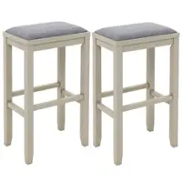 Costway - Set of 2 Upholstered Bar Stools Wooden Bar Height Dining Chairs Griege - Brown/Grey - Front_Zoom