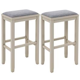 Costway - Set of 2 Upholstered Bar Stools Wooden Bar Height Dining Chairs Griege - Brown/Grey