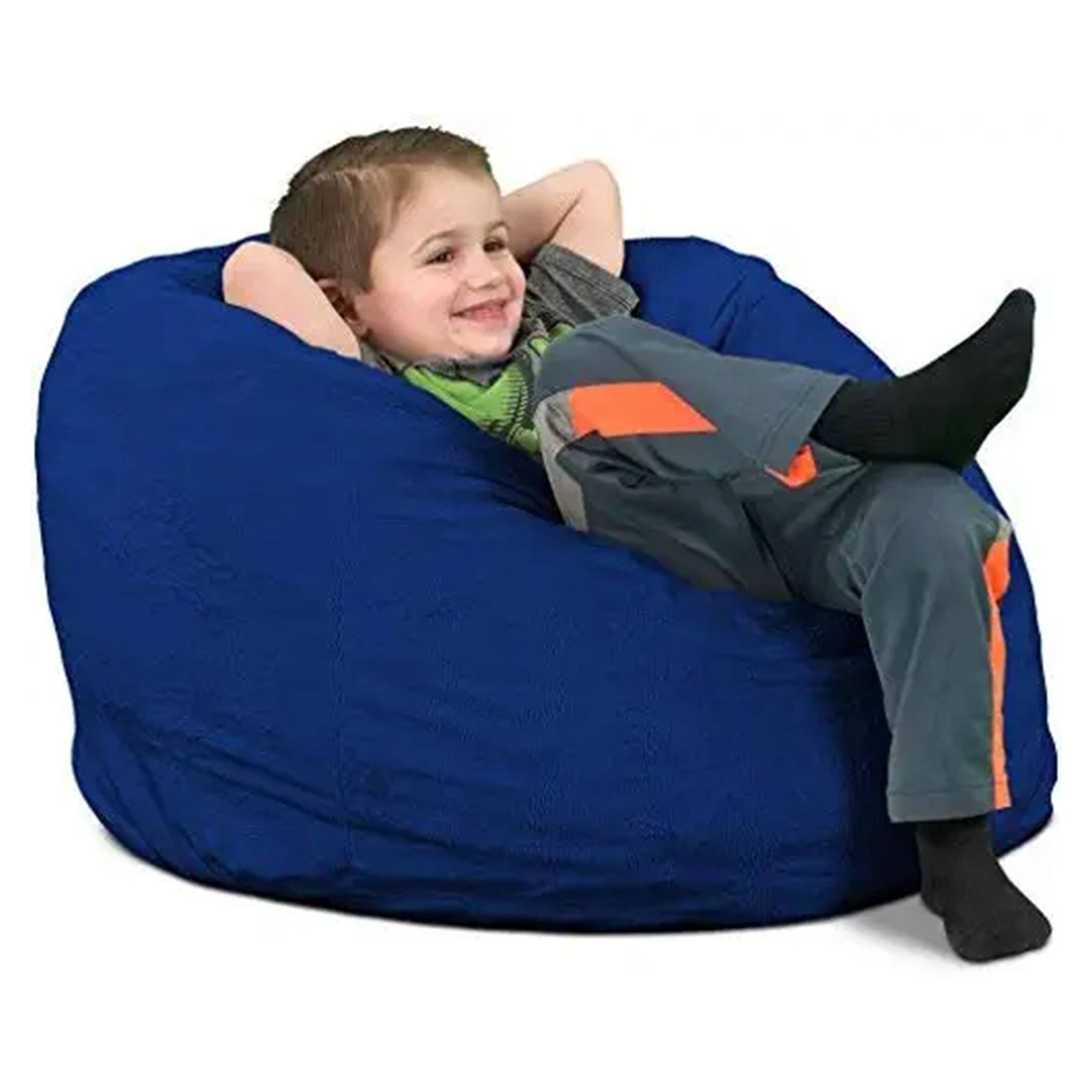 Front. Ultimate Sack - Ultimate Sack Kids Bean Bag Chair, Oversized Indoor Comfy Lounger, Blue Suede - Electric Blue.