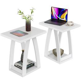 PO3TICJUNKI3 - End Tables Living Room Side Table Beside Sofa Modern For Couch With Shelf Wood - White