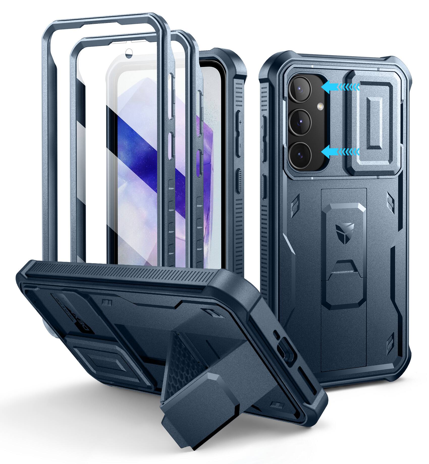 dexnor - Samsung Galaxy A55-5G Case Heavy Duty Military Grade Protection Shockproof Phone Case with Screen Protector, 6.6 inch - Navy Blue
