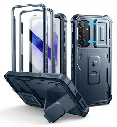 Front. dexnor - Dexnor Case for Galaxy A35 ,Camera Cover, Military Grade Protection with 2 Front Frame Screen Protector,Navy Blue - Navy Blue.