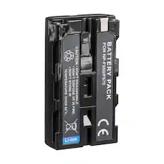 CAUTION
- DON'T DISPOSE OF IN FIRE.
- DON'T STORE IN TEMPERATURE OVER 60°C.
- DON'T DISASSEMBLE.
BATTERY PACK
FOR NP-F550/F570
Li-ion
CE