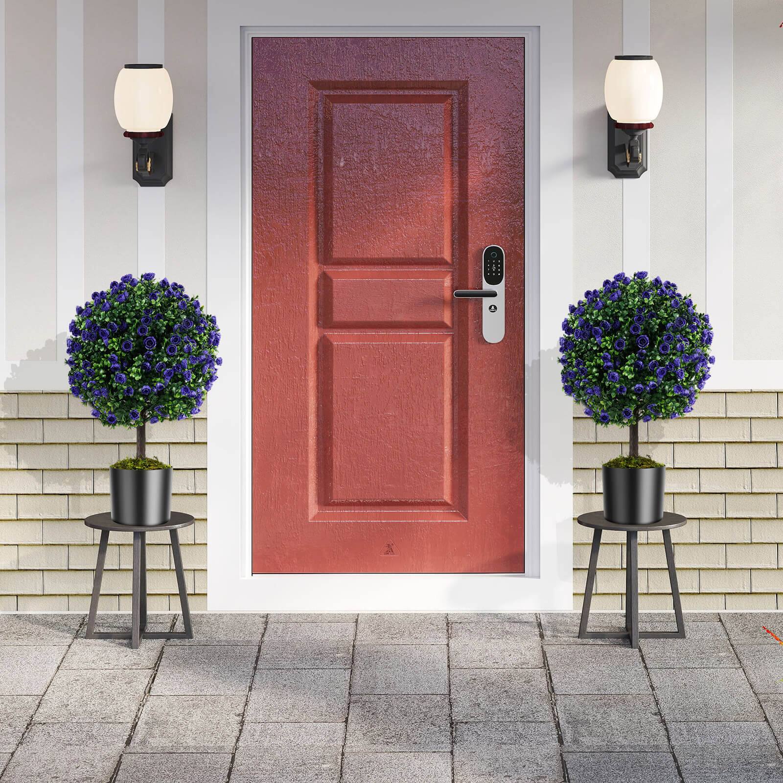 Alt View 3. Costway - Costway Set of 2 Artificial Purple Rose Topiary Ball Trees 22" Faux Boxwood Ball Tree - Green,Purple.