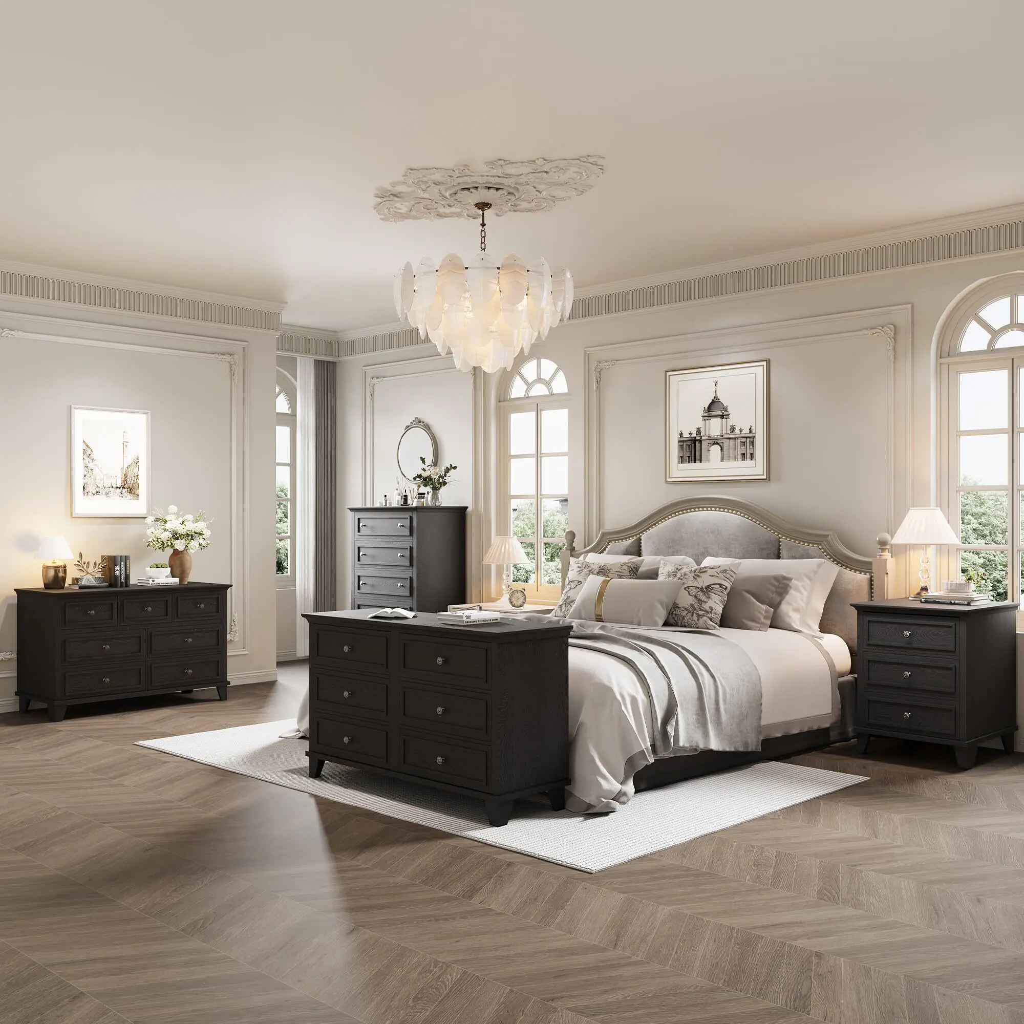 Alt View 7. Acekool - 3 Drawer Dresser for Bedroom, Wide Chest of Drawers with Vintage Handle - Black.