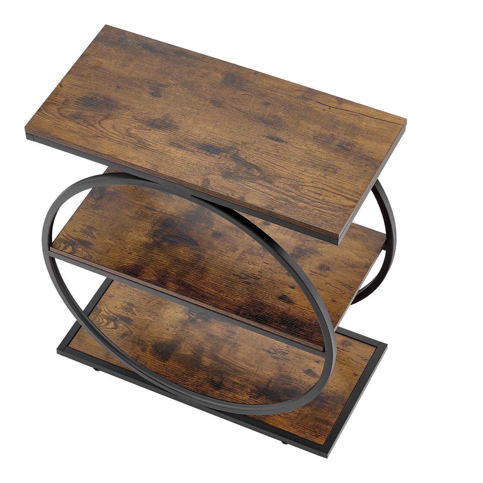 Alt View 5. VEVOR - End Table, 3-Tier Narrow Side Table with Open Storage Shelves, Modern Nightstand Bedside Desk with Round Metal Frame - Black + Brown.
