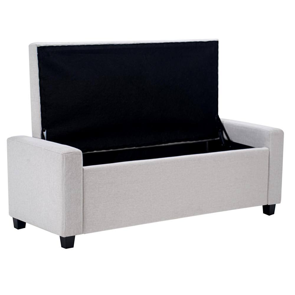 Alt View 4. PDTEND - 48" Beige Faux Linen Upholstered Storage Ottoman with Arms for Bedroom,Living Room, Entryway - Beige.