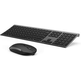 Luckbyte - Ultra-Slim Rechargeable Wireless Keyboard & Mouse Combo - Full-Size Silent Scissor-Switch Set for PC & Laptop, Dark - Gray
