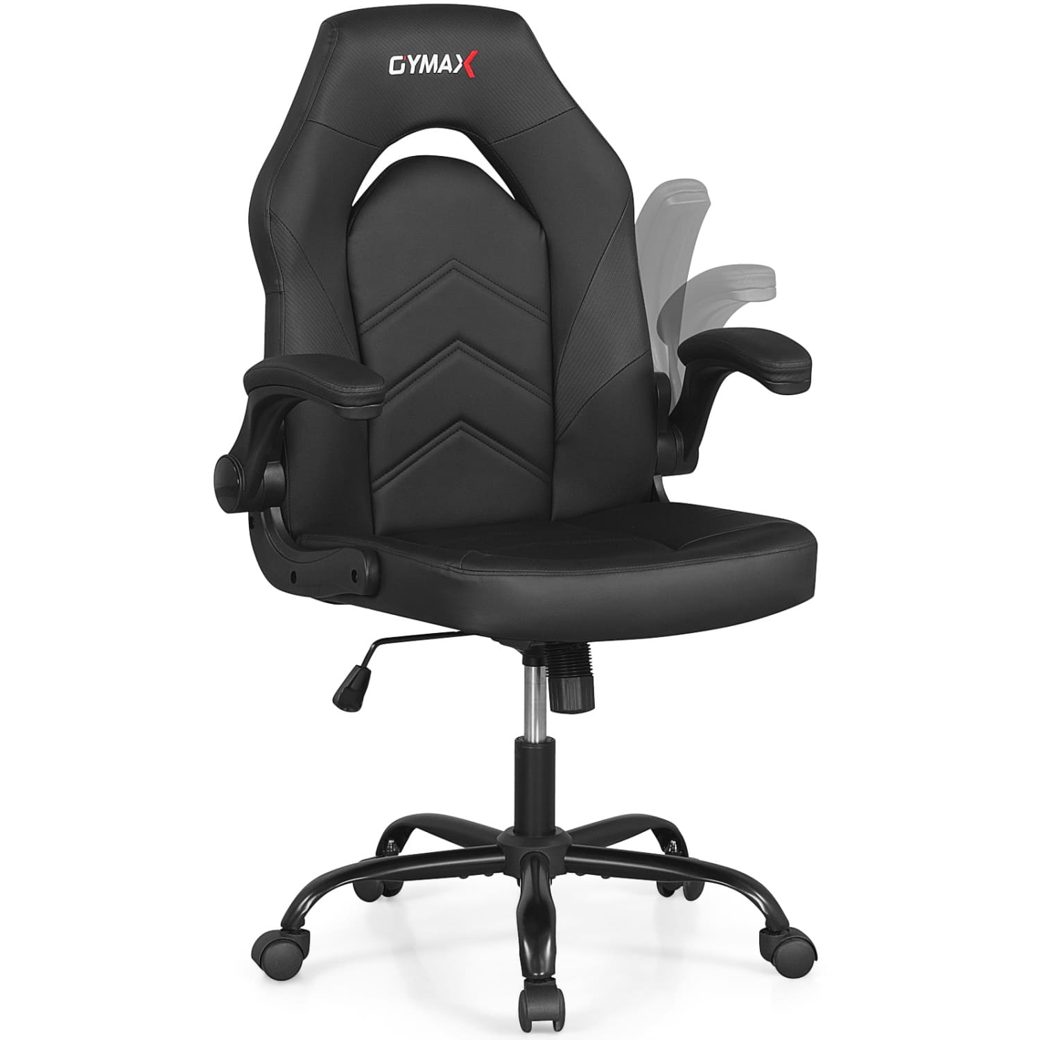WELLFOR - Leather Office Chair Ergonomic Computer Desk Chair with Flip-up Armrests - Black