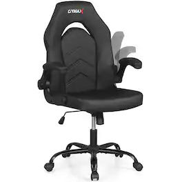 WELLFOR - Leather Office Chair Ergonomic Computer Desk Chair with Flip-up Armrests - Black
