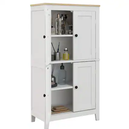 Front. Homcom - Bathroom Cabinet, Bathroom Floor Cabinet with Adjustable Shelves, Freestanding Storage Cabinet with Doors - white.