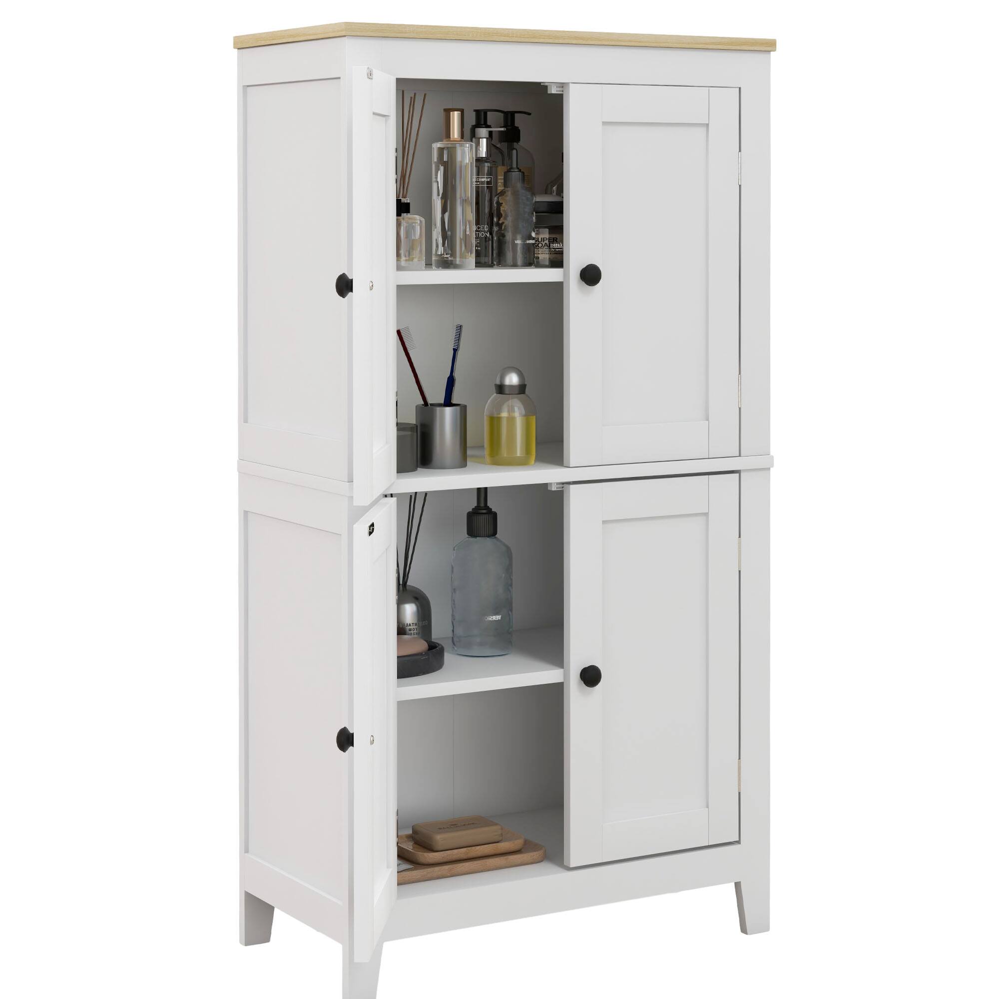 Front. Homcom - Bathroom Cabinet, Bathroom Floor Cabinet with Adjustable Shelves, Freestanding Storage Cabinet with Doors - white.