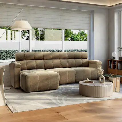 Front. Homsee - High Back L-Shaped Chenille Sectional Sofa, 4-Seater Couch with Firm Cushion, Modern Comfy Living Room Furniture - Brown.