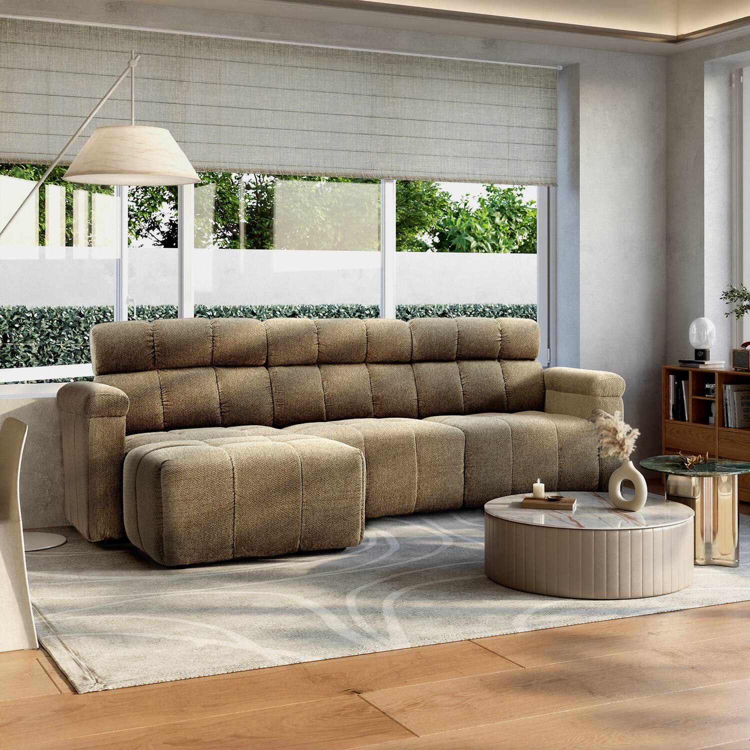 Front. Homsee - High Back L-Shaped Chenille Sectional Sofa, 4-Seater Couch with Firm Cushion, Modern Comfy Living Room Furniture - Brown.