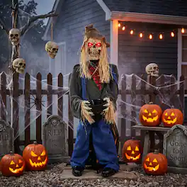 Winado - 4.5FT Halloween Scarecrow with Red Eyes, Scary Sound, Raises Head for Indoor Outdoor Yard Garden Holiday Decorations - Multicolor