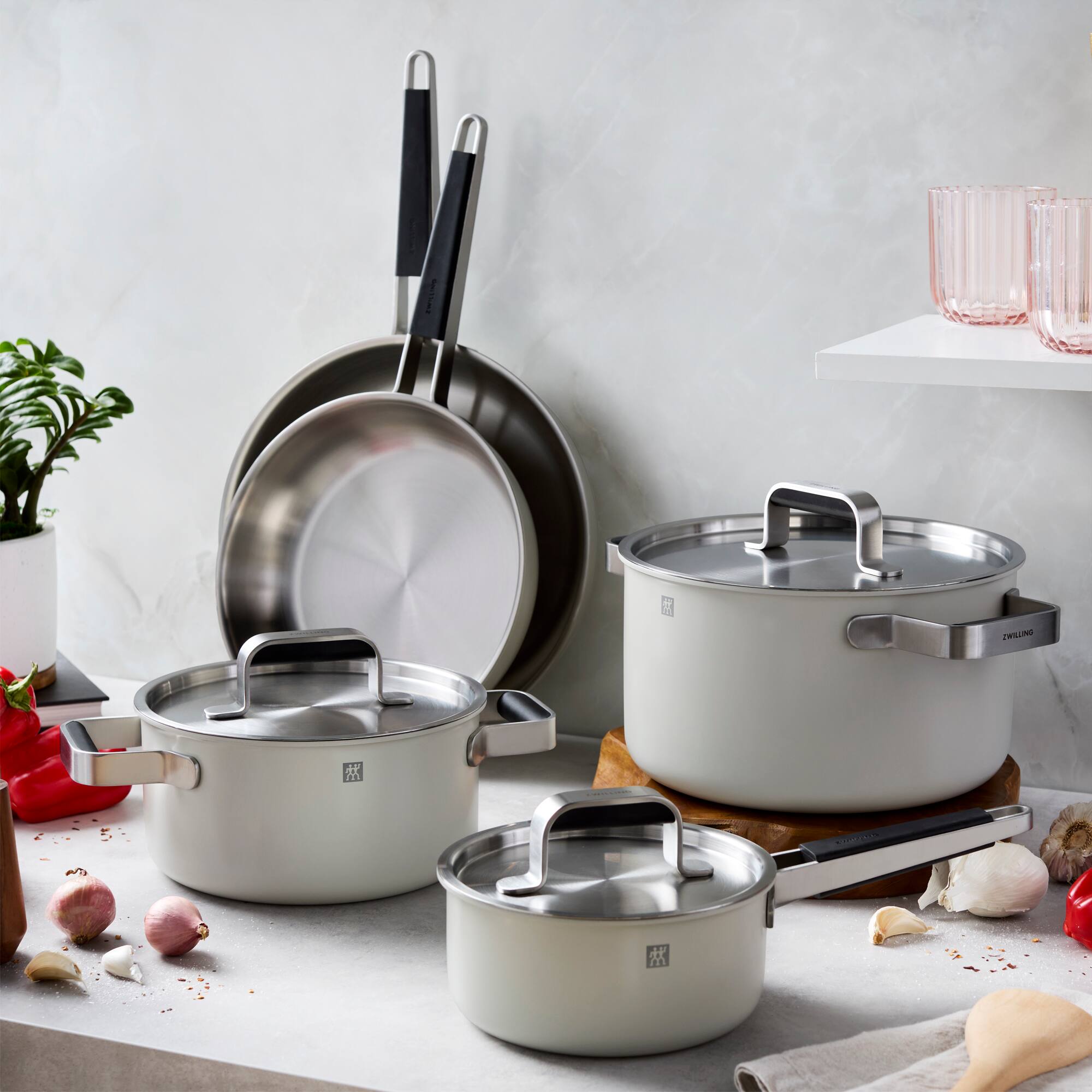 Alt View 2. ZWILLING - ZWILLING Pure 8-pc Stainless Steel Cookware Set, Ivory - Ivory.