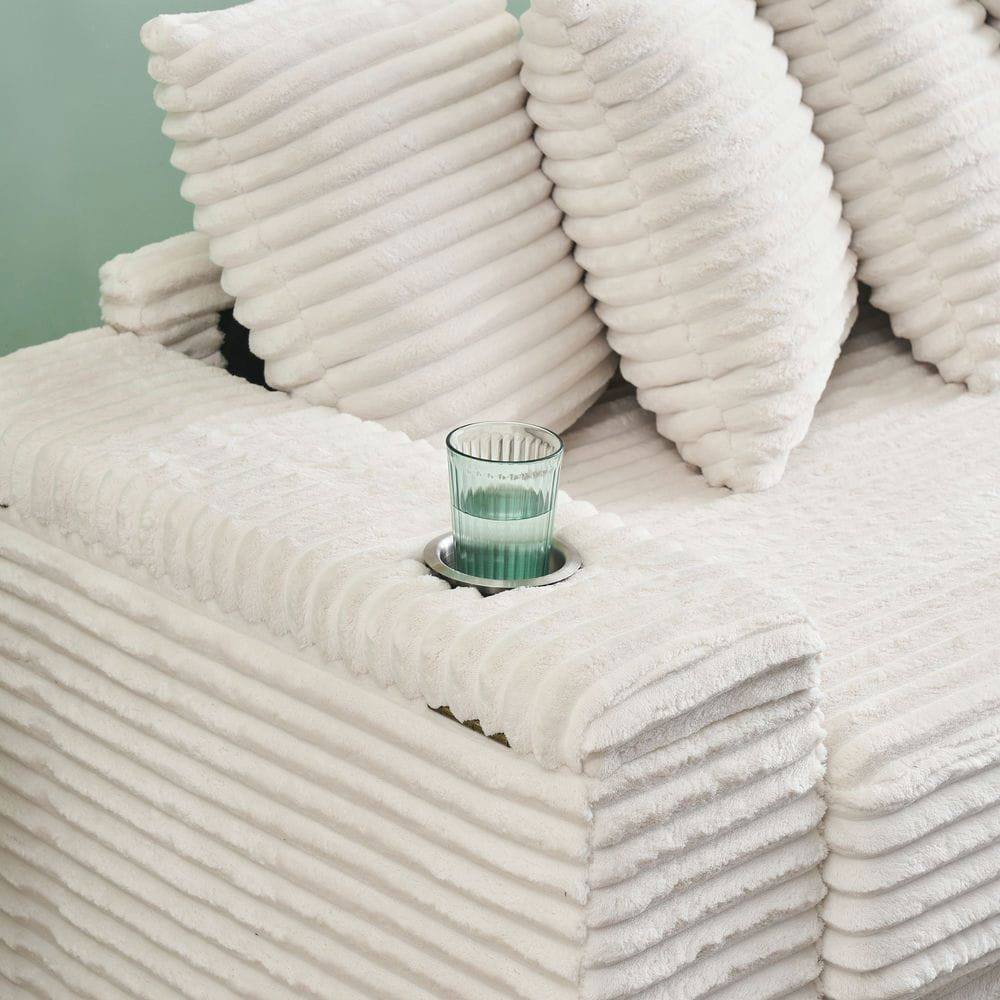 Alt View 4. Kadyn - 111.4" Modular Sectional with Reversible Chaise, Features Armrest Storage and Cup Holders, Beige - Beige.