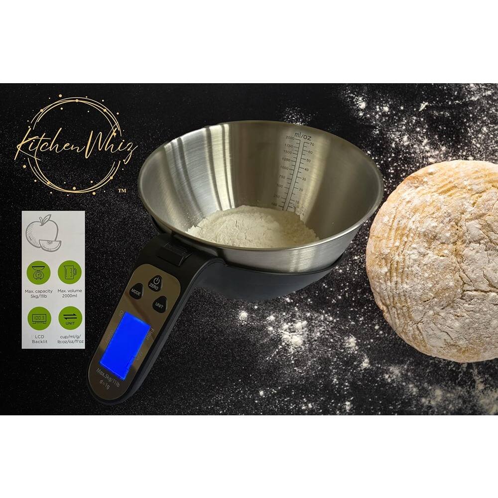 Kitchen Whiz™

- Max capacity: 5kg/11lb
- Max volume: 2000ml
- LCD Backlit
- UNIT: cup/mL/g
- 0.01g

2000ml/oz
1500ml/50oz
1000ml/35oz
750ml/25oz
500ml/17oz
250ml/8.5oz
0ml/0oz
