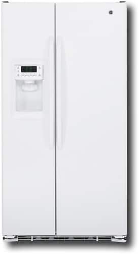 Front Standard. GE - 22.7 Cu. Ft. Counter-Depth Side-by-Side Refrigerator - High-Gloss White.