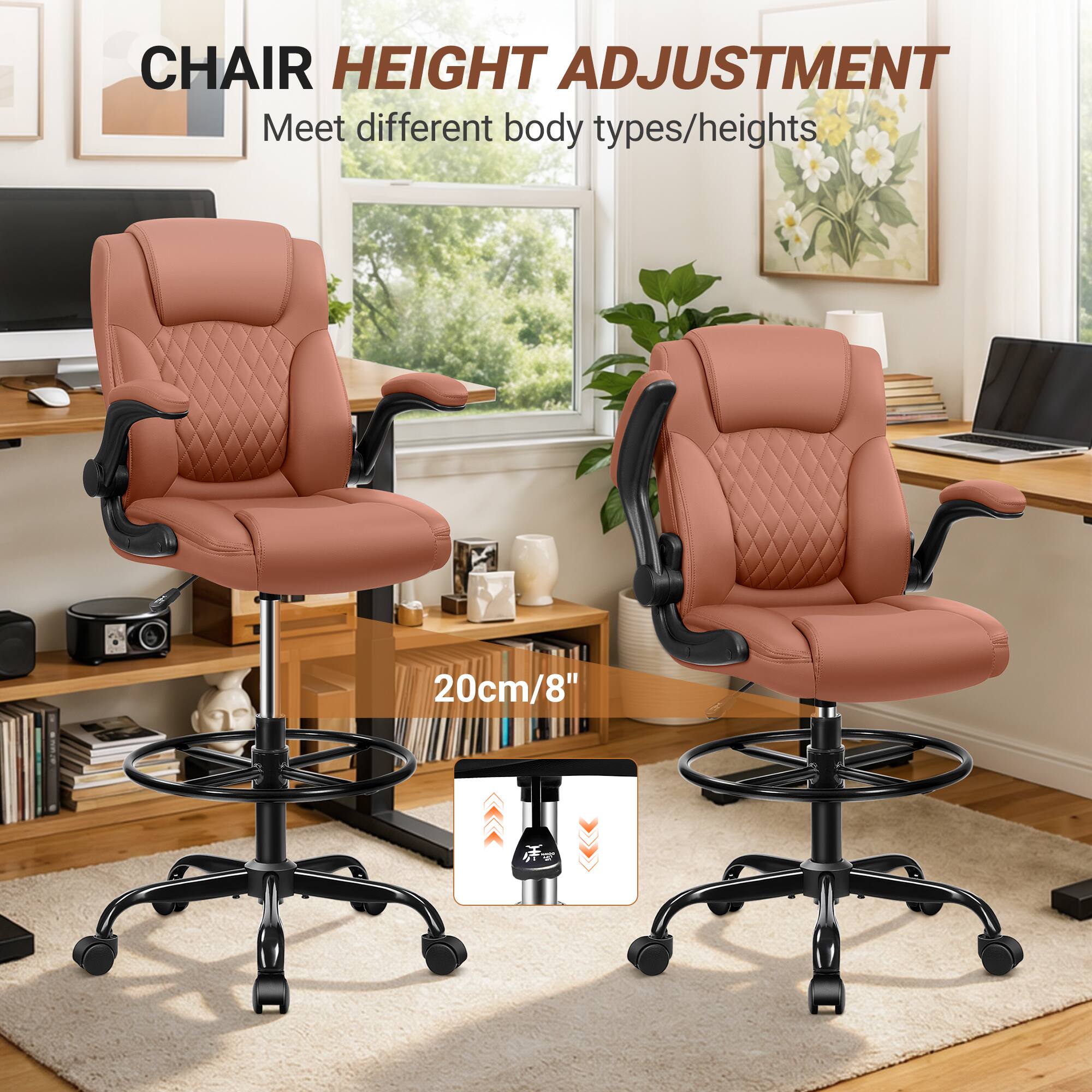 CHAIR HEIGHT ADJUSTMENT  
Meet different body types/heights  
+ 20cm/8"