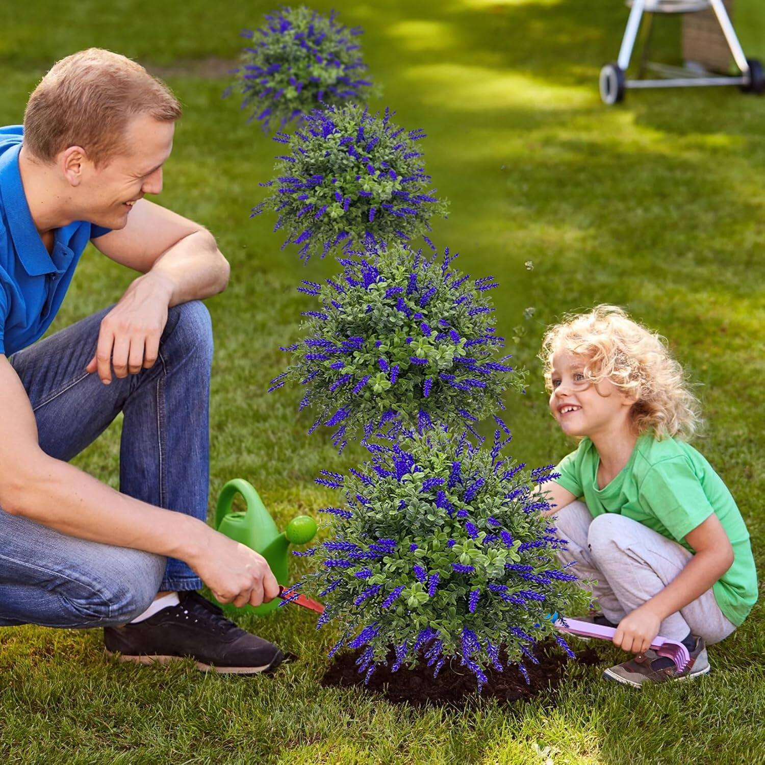 Back. Homhougo - Artificial Lavender Plant with Stake, Faux Purple Flower Bush for Outdoor & Indoor Decor, Patio, Garden, Porch, Window - Green.
