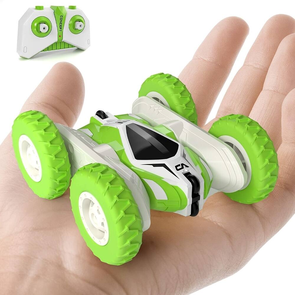 Left. Loheer - Loheer RC Stunt Car Green Four Wheel Drive Remote Control Flip Toy Double Sided Full Rotation Vehicle For Kids.