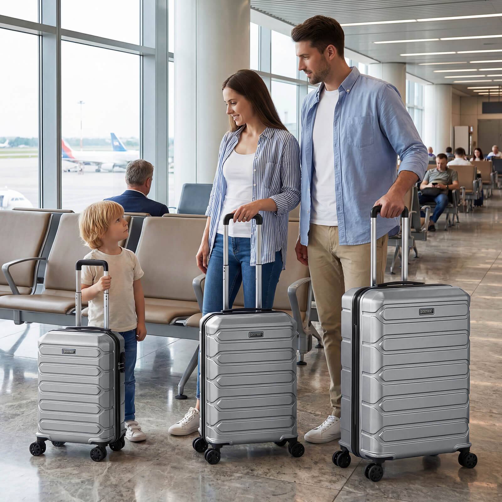 Alt View 1. Costway - Costway 3-Piece Hardside Luggage Set (20/24/28 Inch) with 8-Spinner Wheels, 3-Digital Lock - Gray.