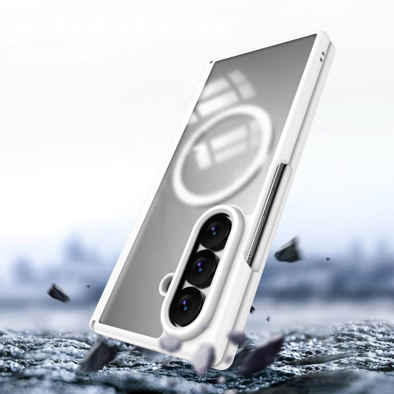 Back. Dteck - Shockproof Phone Case for Samsung Galaxy Z Fold8 Ultra Built in Screen Film, Magnetic Cover with Full Hinge Protection - White.