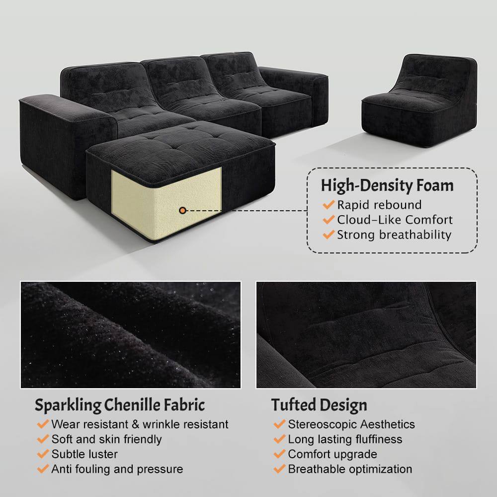 High-Density Foam  
- Rapid rebound  
- Cloud-like comfort  
- Strong breathability  

Sparkling Chenille Fabric  
- Wear resistant & wrinkle resistant  
- Soft and skin friendly  
- Subtle luster  
- Anti fouling and pressure  

Tufted Design  
- Stereoscopic aesthetics  
- Long lasting fluffiness  
- Comfort upgrade  
- Breathable optimization