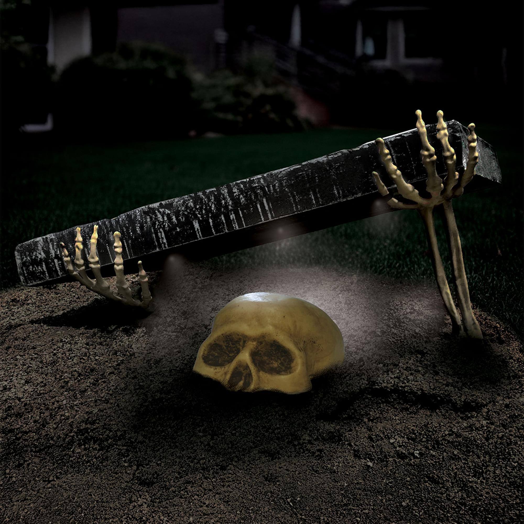 Alt View 3. Funworld - Animated Skull Headstone Grave Breaker Halloween Decor - Grey.