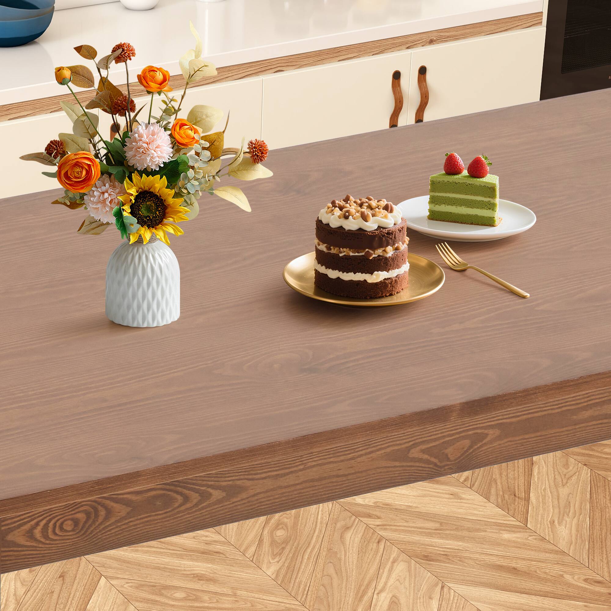 Alt View 4. U-HOMY - 47.2" Solid Wood Dining Table with Iron Base – 110 lbs Capacity, Multi-Purpose Table - Brown.