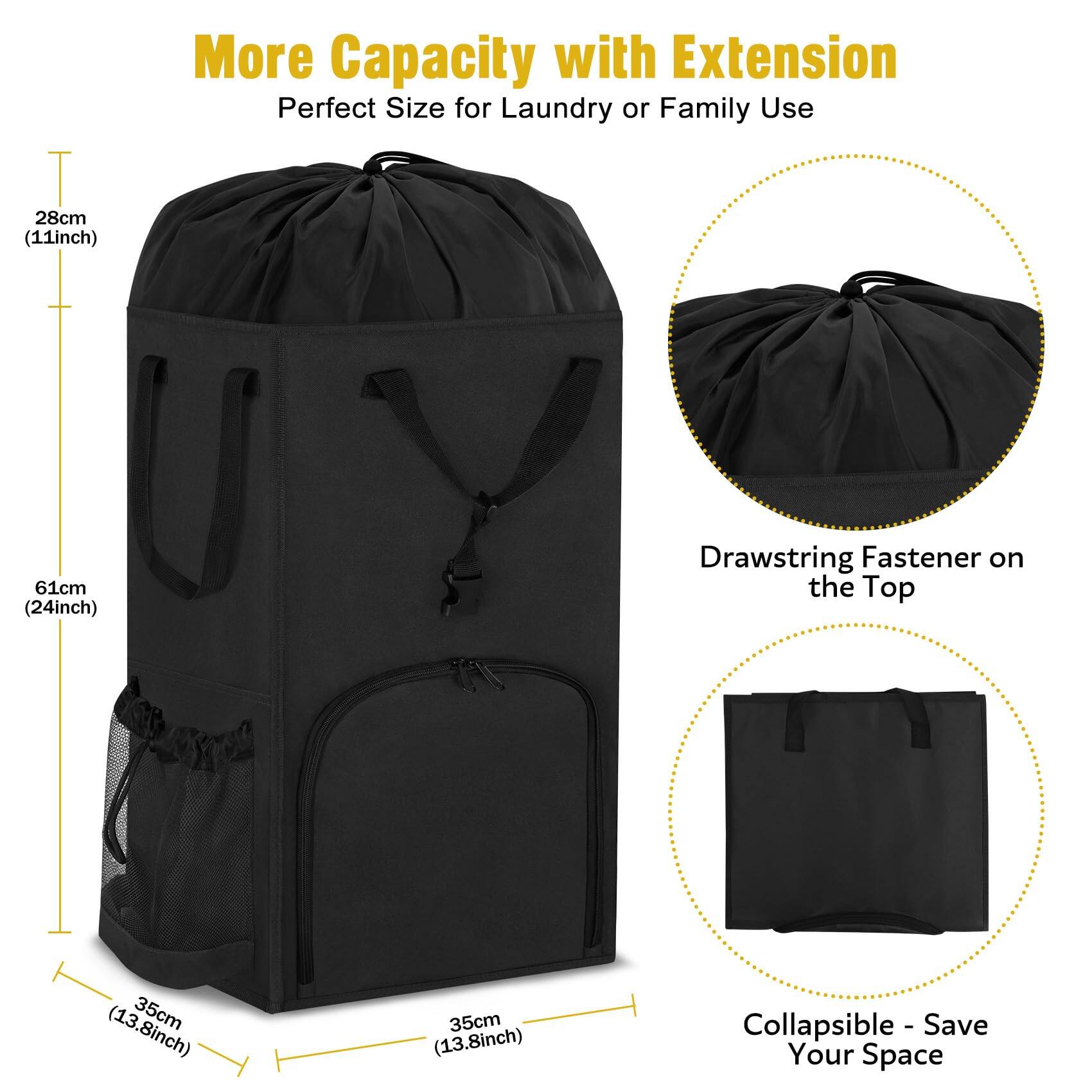 More Capacity with Extension  
Perfect Size for Laundry or Family Use  

28cm (11inch)  
61cm (24inch)  
35cm (13.8inch)  
35cm (13.8inch)  

Drawstring Fastener on the Top  

Collapsible - Save Your Space