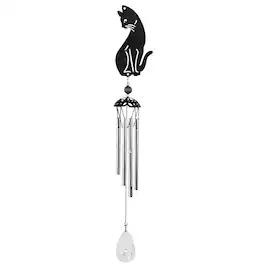FC Design - 25" Long Black Cat Silhouette Wind Chime Outdoor Patio or Garden Hanging Decoration - Multi-Color