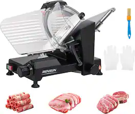 Winado - 12 inch Commercial Meat Slicer, Electric Food Slicer ETL Certified, 500W Frozen Meat Deli Slicer, 0-12mm Adjustable - Silver & Black