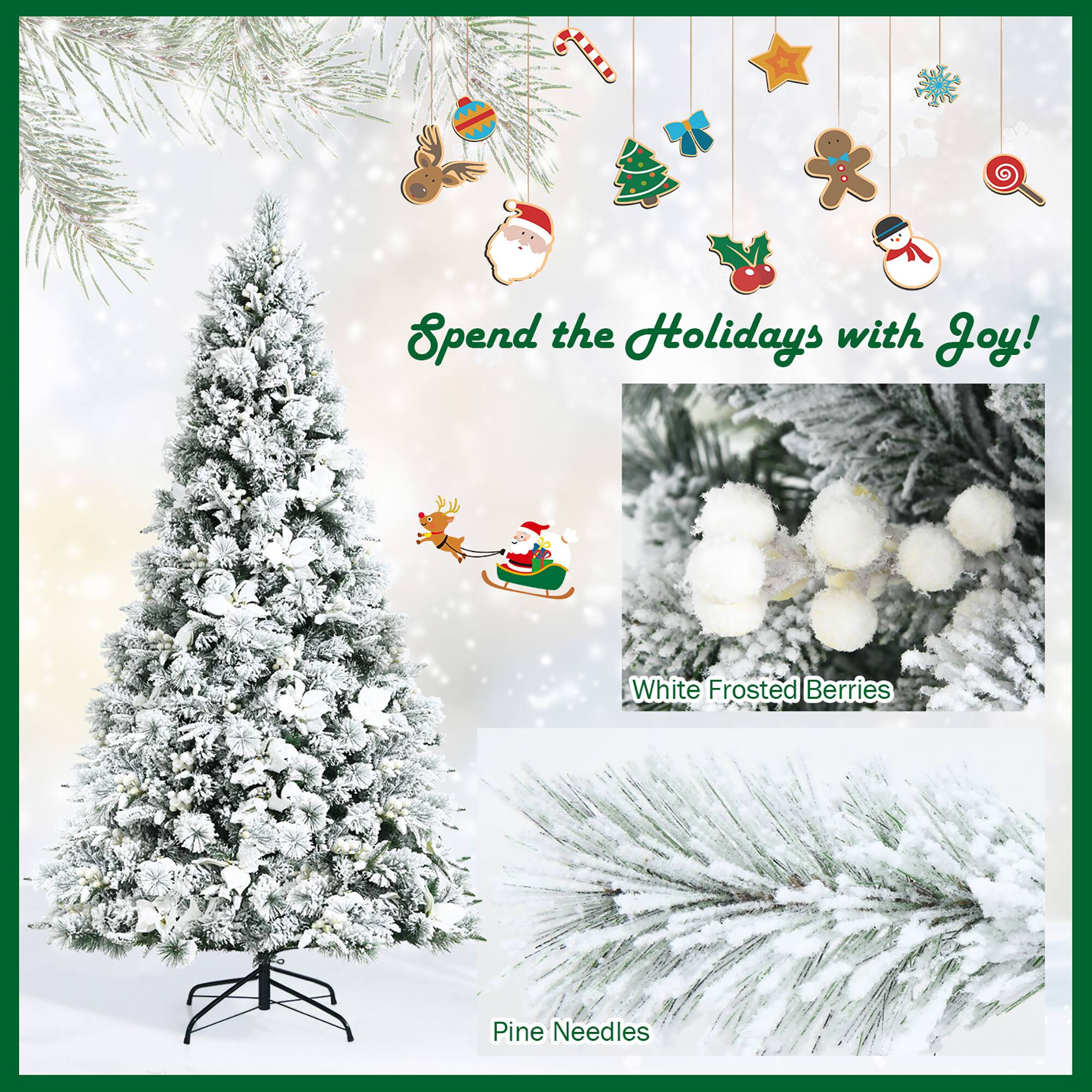 Spend the Holidays with Joy! White Frosted Berries Pine Needles