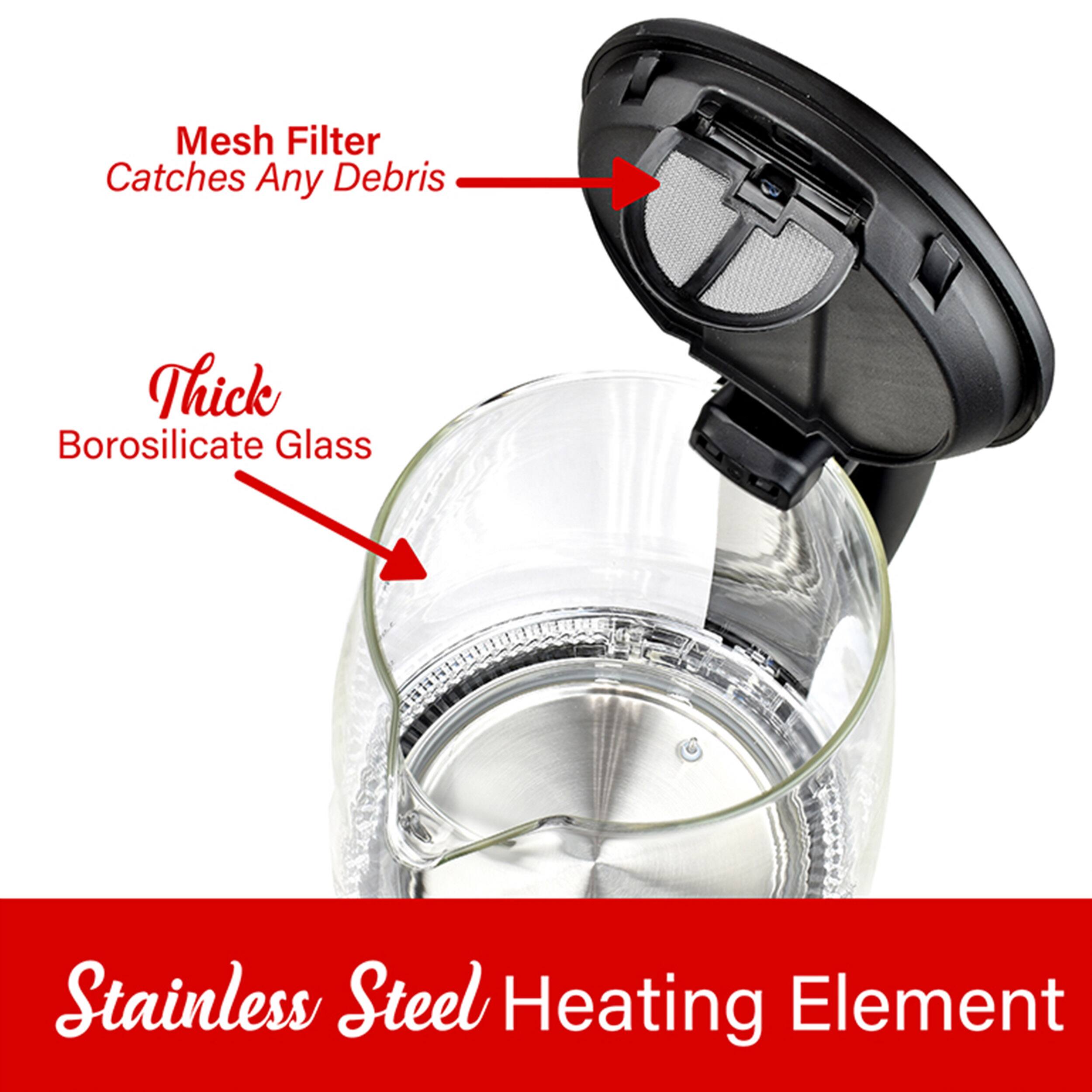 Mesh Filter Catches Any Debris Thick Borosilicate Glass Stainless Steel Heating Element