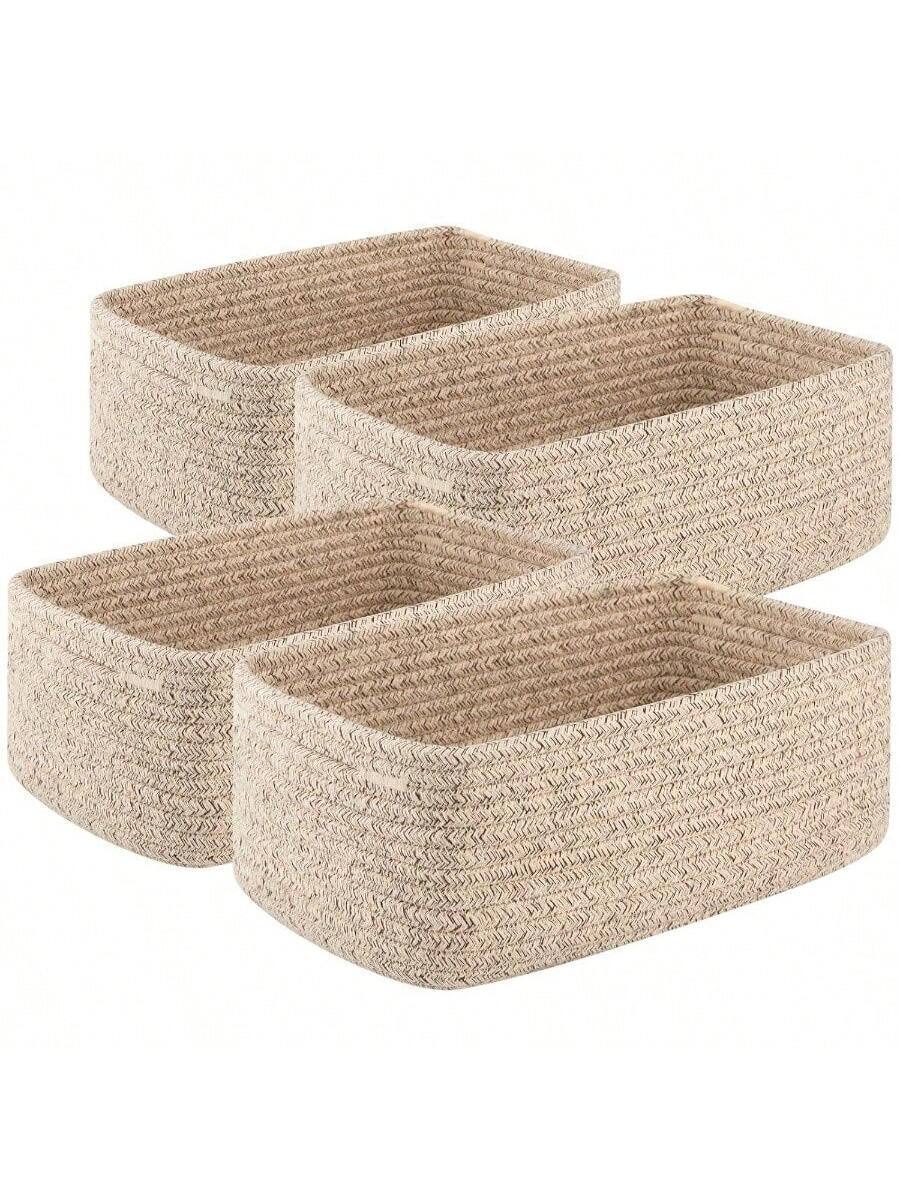 Live At Space 4 Pack Small Storage Shelf Baskets Organizing, Woven Rope ...