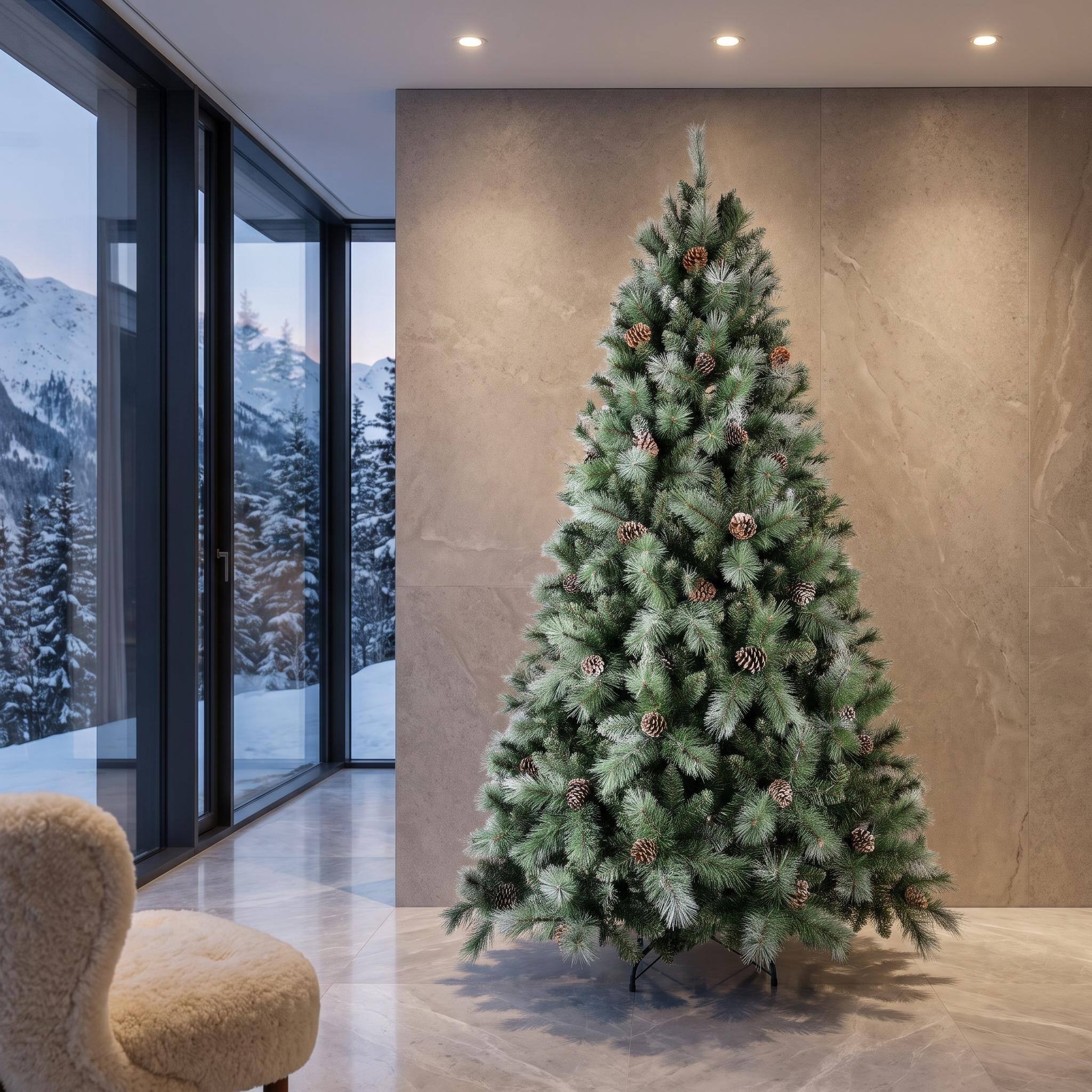 Alt View 6. Forest'nSky - 7 ft. Mixed PVC & Hard Needle Christmas Tree with 82 Pine Cones, 1348 Tips, Hinged Branches, Metal Stand - Green.