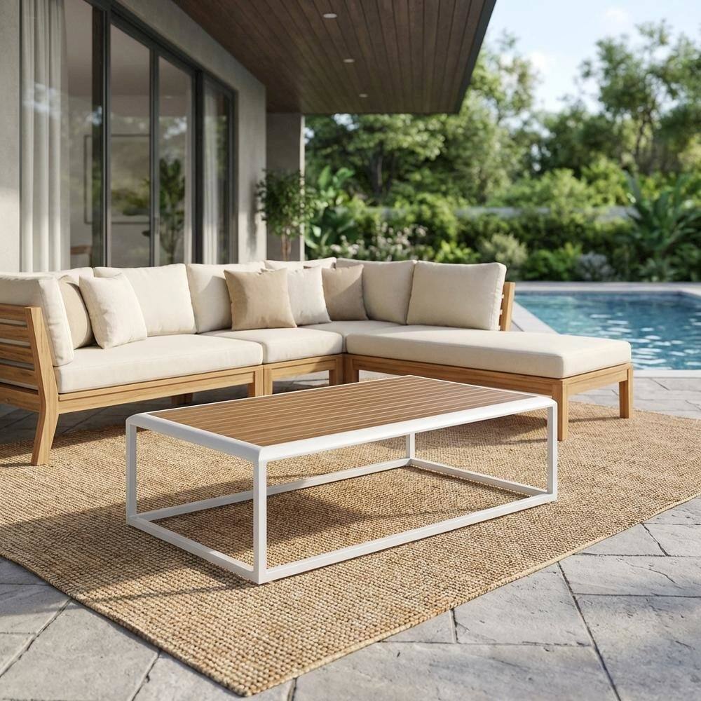 Left. Outdoor Escape - Aluminum Outdoor Coffee Table with Durable Finish and Modern Design - Brown.