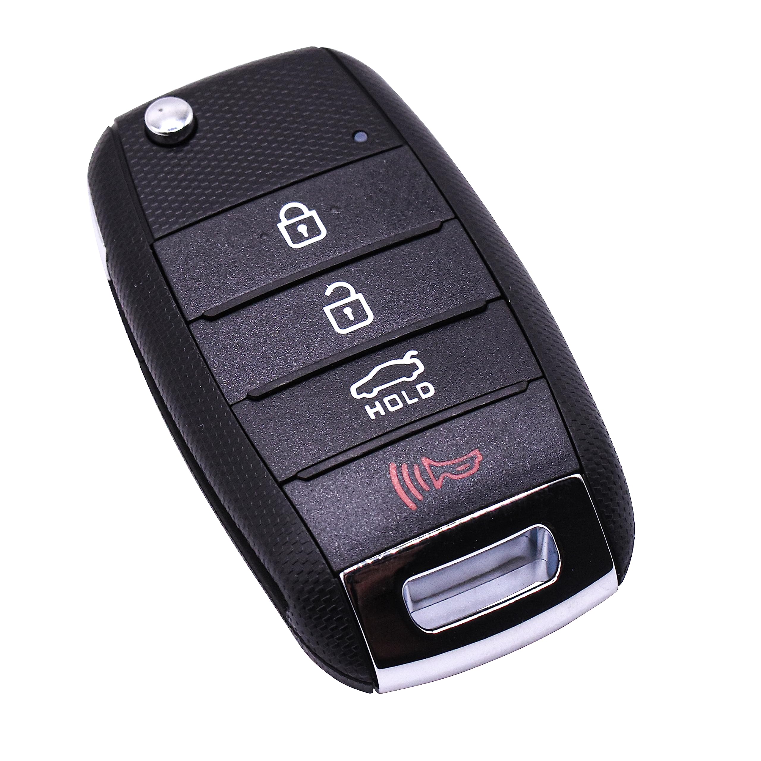 Angle. HQRP - Flip Key Fob Shell Case w/ 4 Buttons, Uncut Blade, for Kia Sorento Soul Optima Sportage 2013-2016 - Black.