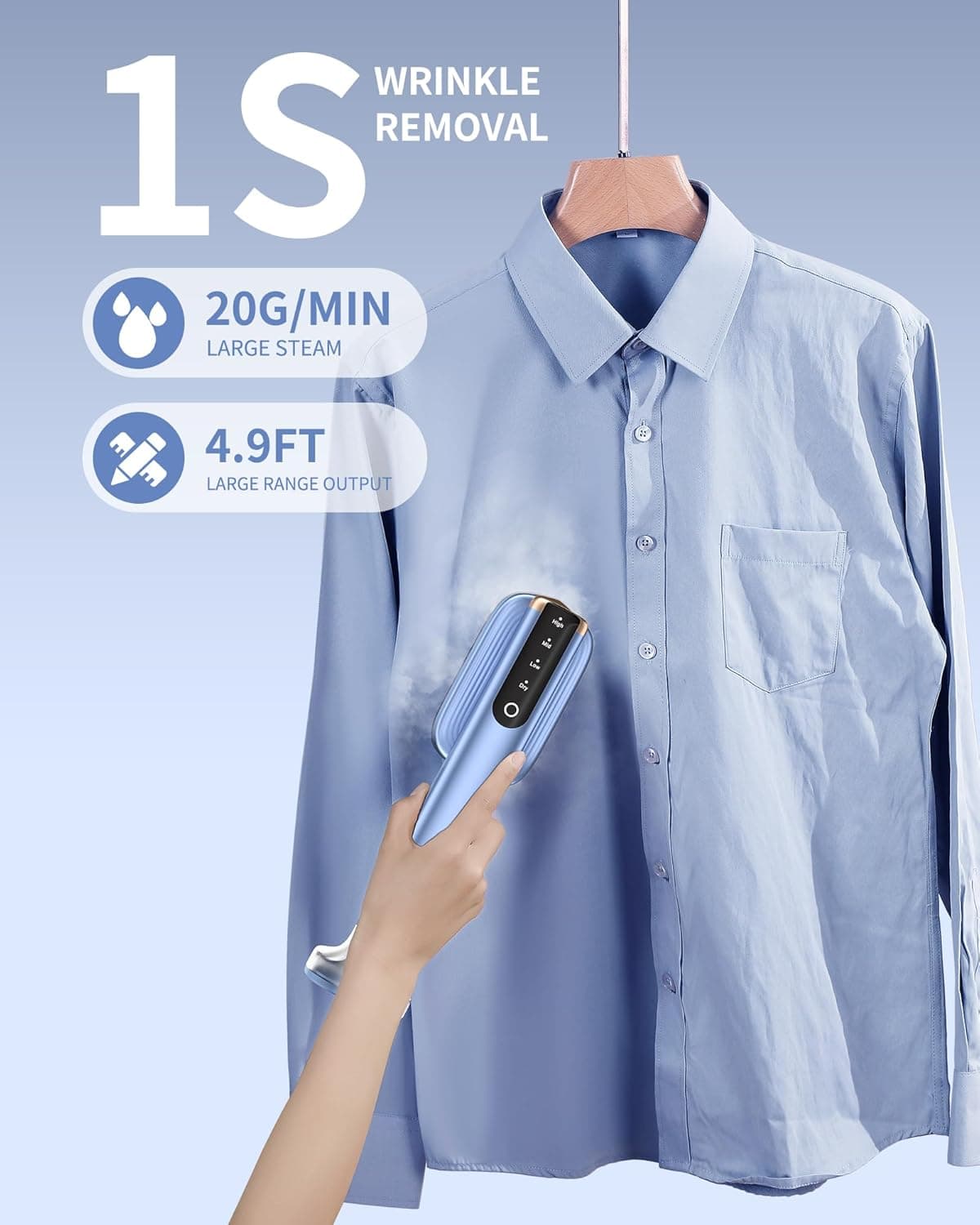 WRINKLE REMOVAL 1S 20G/MIN LARGE STEAM 4.9FT LARGE RANGE OUTPUT