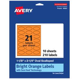 Avery - Oval Scalloped Labels, Bright 1-1/8" x 2-1/4", 210ct - Orange